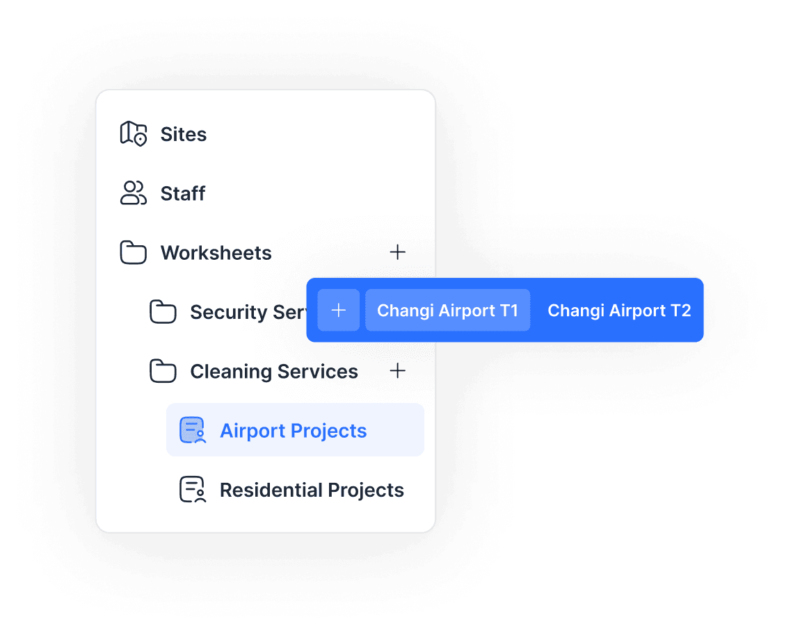 VendorBuddy Go worksheets and tabs: Sites, Staff, and nested worksheet navigation